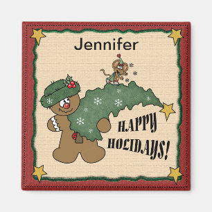 Happy Holidays Gingerbread Man and Mouse Magnet