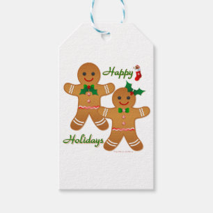 Happy Holidays Gingerbread Man Boy Girl Gift Tags