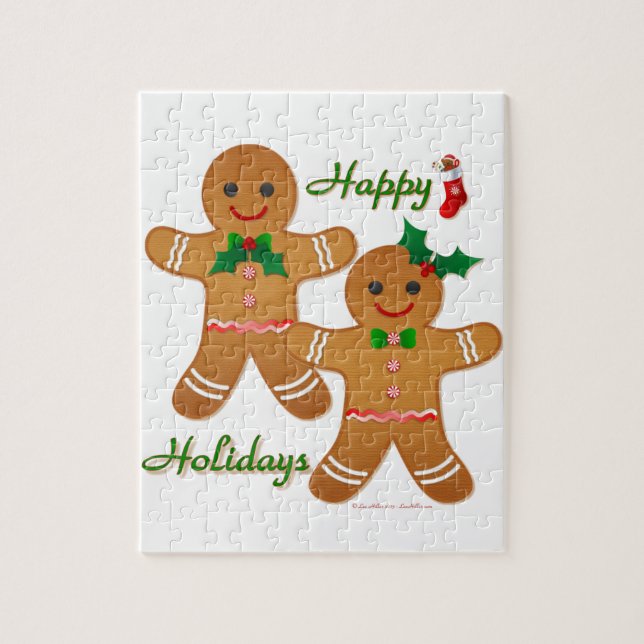 Happy Holidays Gingerbread Man Boy Girl Jigsaw Puzzle (Vertical)