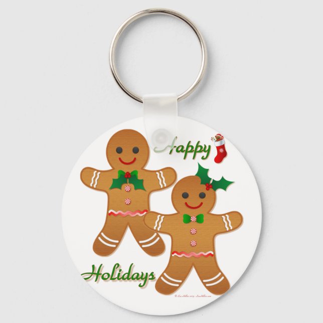 Happy Holidays Gingerbread Man Boy Girl Key Ring (Front)