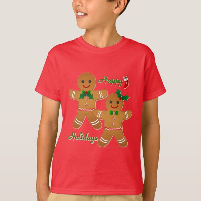 Happy Holidays Gingerbread Man Boy Girl T-Shirt (Front)