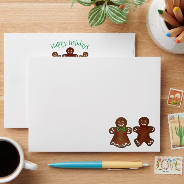 Happy Holidays Gingerbread Man Christmas Cookies Envelope (Desk)