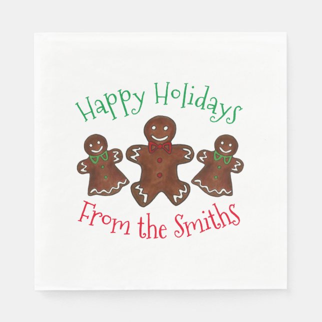 Happy Holidays Gingerbread Man Christmas Cookies Napkin (Front)