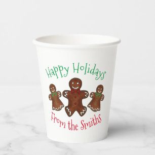 Happy Holidays Gingerbread Man Christmas Cookies Paper Cups