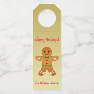 Happy Holidays!   Gingerbread Man Gold Christmas Bottle Tag