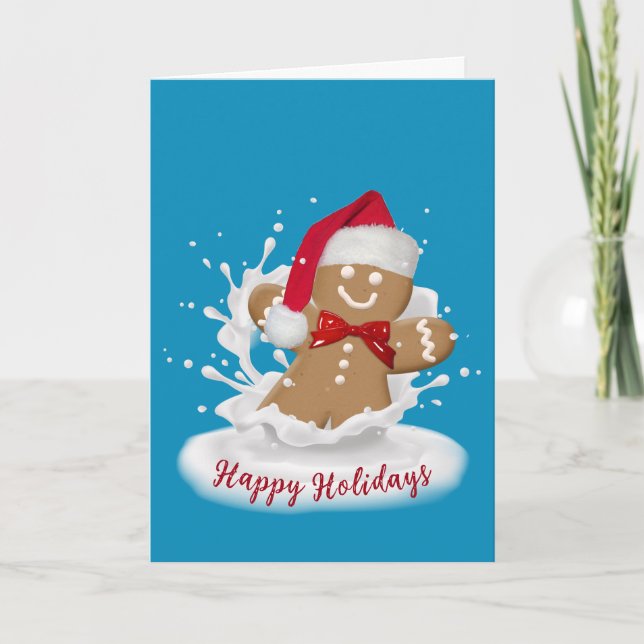 Happy Holidays Gingerbread Man in Milk Card (Front)