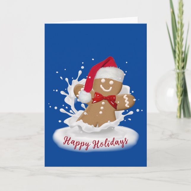 Happy Holidays Gingerbread Man in Milk  Card (Front)