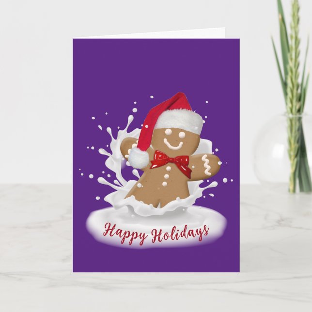 Happy Holidays Gingerbread Man in Milk Card (Front)