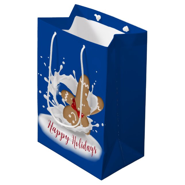 Happy Holidays Gingerbread Man in Milk  Medium Gift Bag (Front Angled)