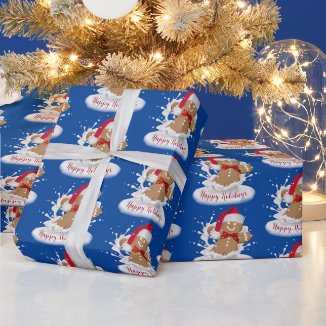 Happy Holidays Gingerbread Man in Milk Wrapping Paper (Holidays)