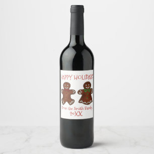 Happy Holidays Gingerbread Man Lady Christmas Gift Wine Label