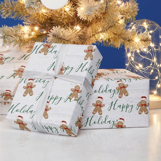 Happy Holidays Gingerbread Man Wrapping Paper (Holidays)