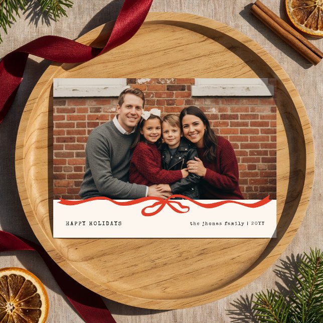 Happy Holidays Gingham Bow Family Photo Christmas Holiday Card (Creator Uploaded)