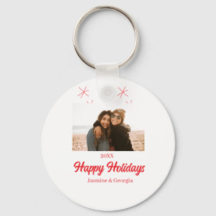 Happy holidays girls family photo gifts Christmas Key Ring