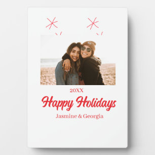 Happy holidays girls family photo gifts Christmas Plaque