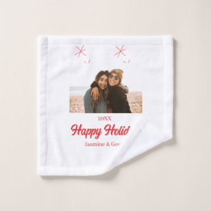 Happy holidays girls family photo gifts Christmas  Wash Cloth