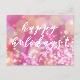 Happy Holidays ! Glamourous Pink Sparkles Christma Holiday Postcard