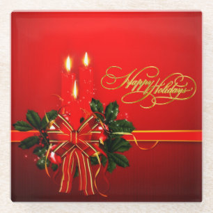 Happy Holidays Glass Coaster