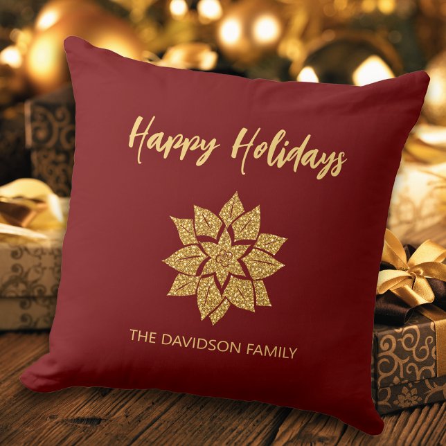 Happy Holidays Glitter Poinsettia Christmas Cushion (Creator Uploaded)