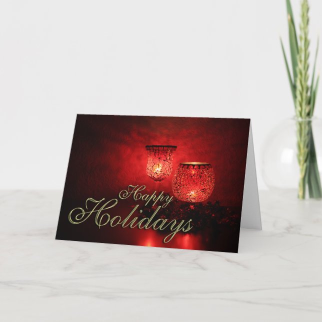 Happy Holidays Glowing Red Candles Christmas Xmas Holiday Card (Front)