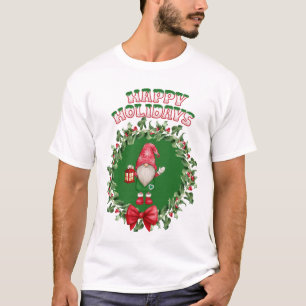 Happy Holidays Gnome inside A Christmas Wreath  T-Shirt