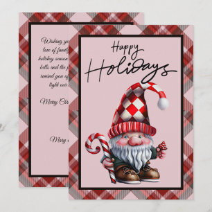Happy Holidays Gnome with Candy Cane Christmas Holiday Card