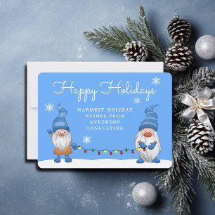 Happy Holidays Gnomes Business Holiday Card Blue