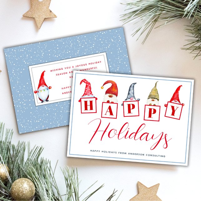 Happy Holidays Gnomes Personalised Business  Holiday Card (Creator Uploaded)