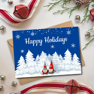 Happy Holidays Gnomes Snowy Trees Holiday Card