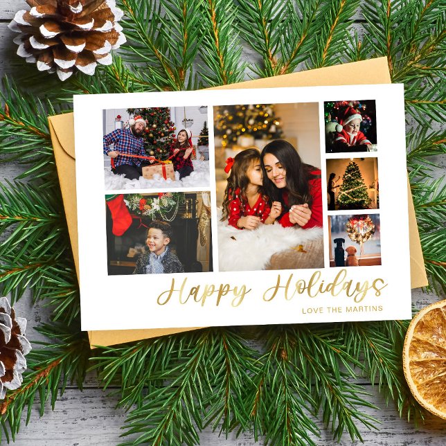 Happy Holidays Gold 6 Photo Card (Creator Uploaded)