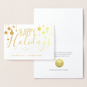 Happy Holidays Gold Baubles Corporate Business Foil Card