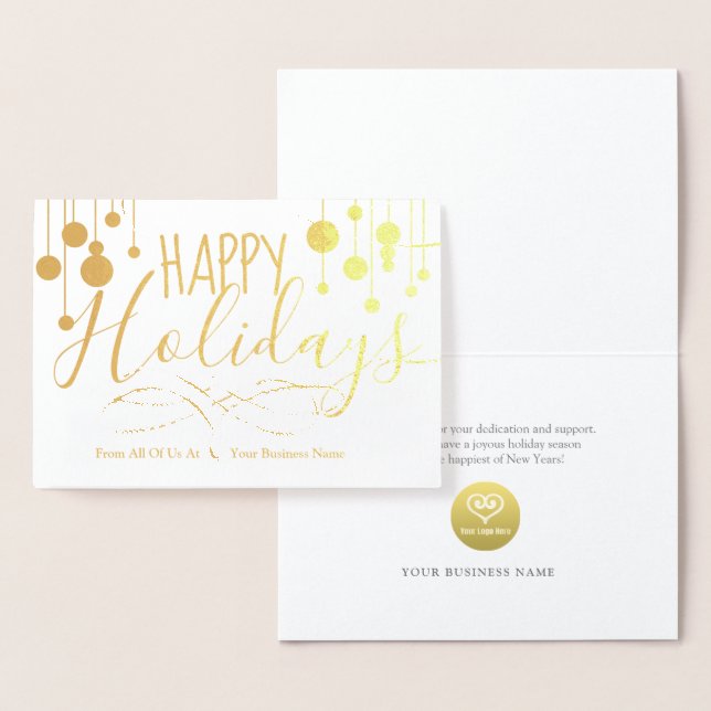 Happy Holidays Gold Baubles Corporate Business Foil Card (Display)