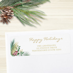 Happy Holidays Gold Berries Return Address