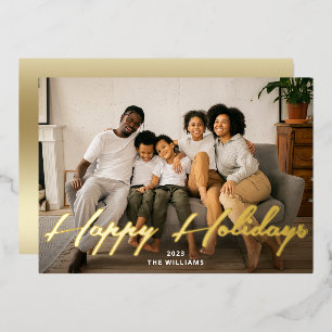 Happy Holidays Gold Brush Script Photo Real