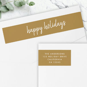 Happy Holidays Gold Christmas Return Address Label
