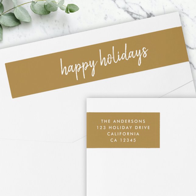 Happy Holidays Gold Christmas Return Address Label (Creator Uploaded)