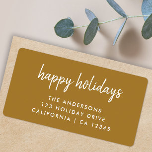 Happy Holidays Gold Christmas Return Address Label