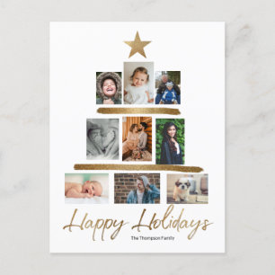 Happy Holidays Gold Christmas Tree Photo Collage Holiday Postcard