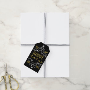 Happy Holidays Gold Deco Leaves Photo Gift Tag