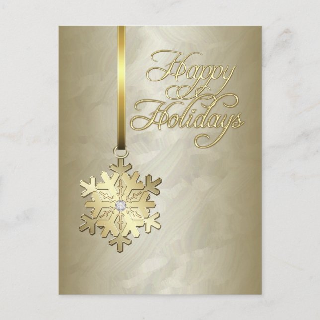 Happy Holidays Gold Diamond Snowflake Gold Foil Holiday Postcard (Front)
