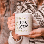 Happy Holidays Gold Floral with Branches & Blooms Two-Tone Coffee Mug<br><div class="desc">Send out this neutral Happy Holidays greeting with this mug and give to anyone you know.</div>