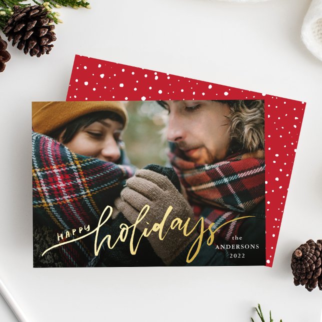 Happy Holidays Gold Foil Script Holiday Photo Card (Creator Uploaded)