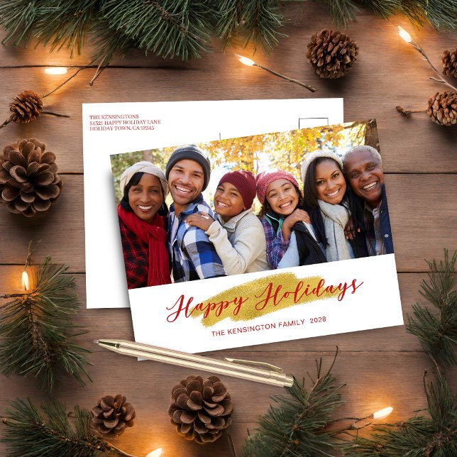 Happy Holidays Gold Foil Swash Holiday Photo (Happy Holidays Gold Foil Swash Holiday Photo Postcard)