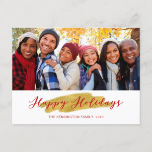 Happy Holidays Gold Foil Swash Holiday Photo Postcard