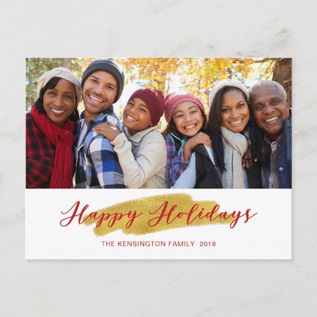 Happy Holidays Gold Foil Swash Holiday Photo Postcard (Front)