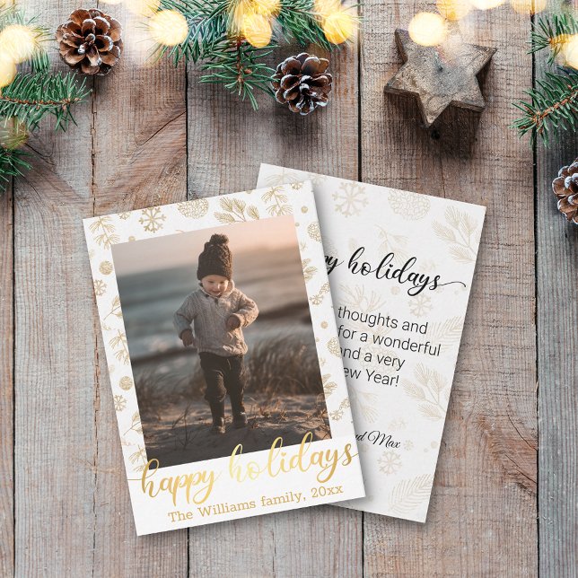 happy holidays,gold handwriting family photo  card (Creator Uploaded)