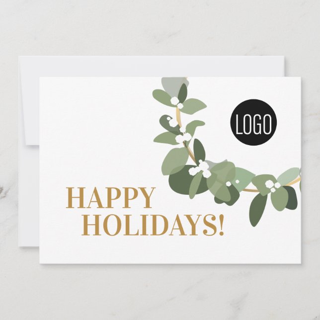 Happy Holidays Gold hue Modern Wreath Your Logo  Holiday Card (Front)