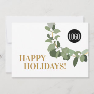 Happy Holidays Gold hue Modern Wreath Your Logo Holiday Card