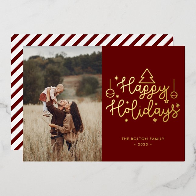 Happy Holidays Gold Lettering Christmas Photo Foil (Front/Back)