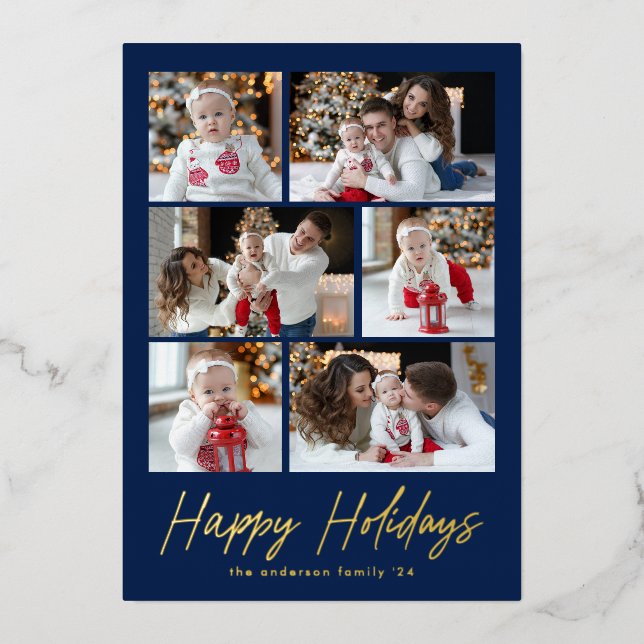 Happy Holidays Gold Script 6 Photo Collage (Front)